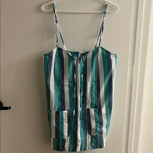 Anthropologie Teal and White Striped Midi Dress